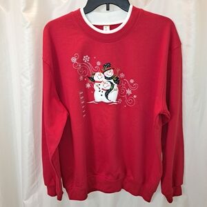 Ladies XL Vintage Print, Embroidered, Rhineston, Topstitch, Christmas Sweatshirt